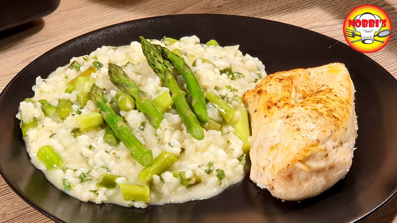 Сливочное ризотто с зеленой спаржей, ризотто со спаржей идеально и вкусно для весеннего сезона