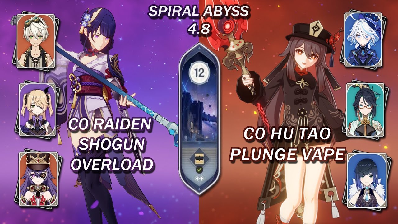 C0 Raiden Shogun Overload & C0 Hu Tao Plunge Vape | Spiral Abyss 4.8 | Genshin Impact |