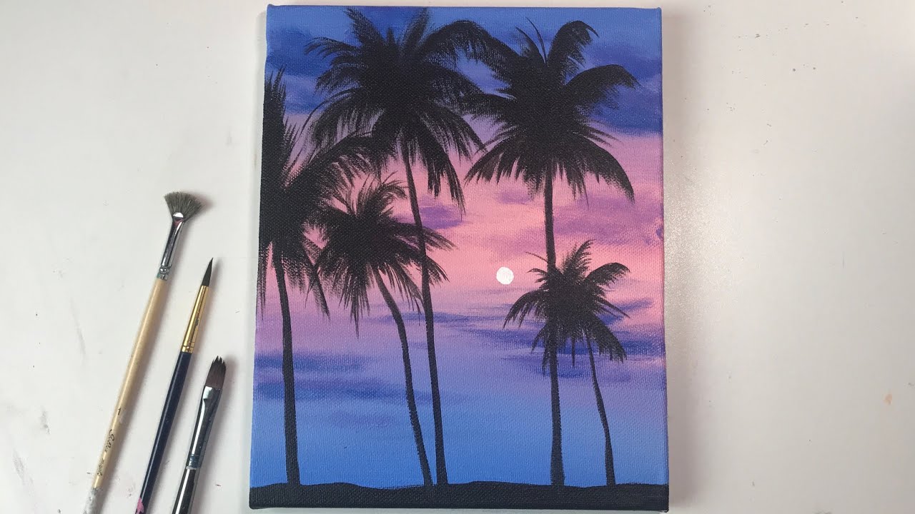 Acrylic Painting for Beginners on Canvas | Calm Sunset Palm Tree| Acrylic Painting Easy Step by Step