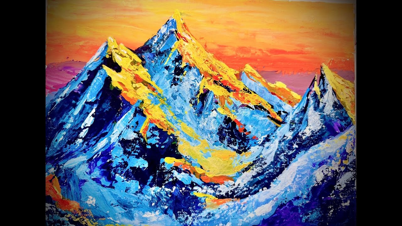 Golden Light on the Mountains – Palette Knife Painting
