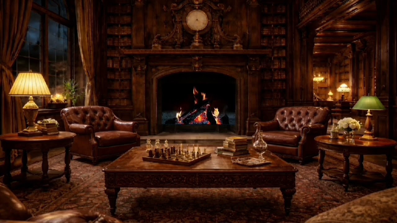 10 Minutes of Pure Luxury Calm | Vintage Mansion Fireplace at Night
