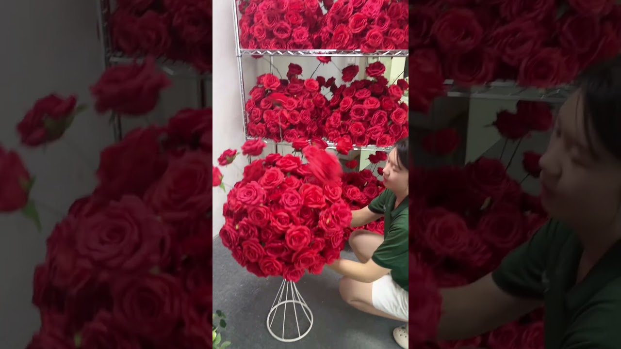 Red Rose Table Centerpiece Floral Ball Wedding Table Deor #diywedding #table #luxurywedding #stage