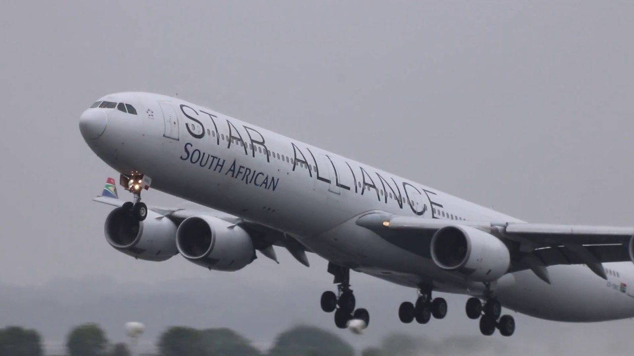 Fantastic Takeoff From Liverpool Star Alliance Livery ZS-SNC South African Airways Airbus A340-642