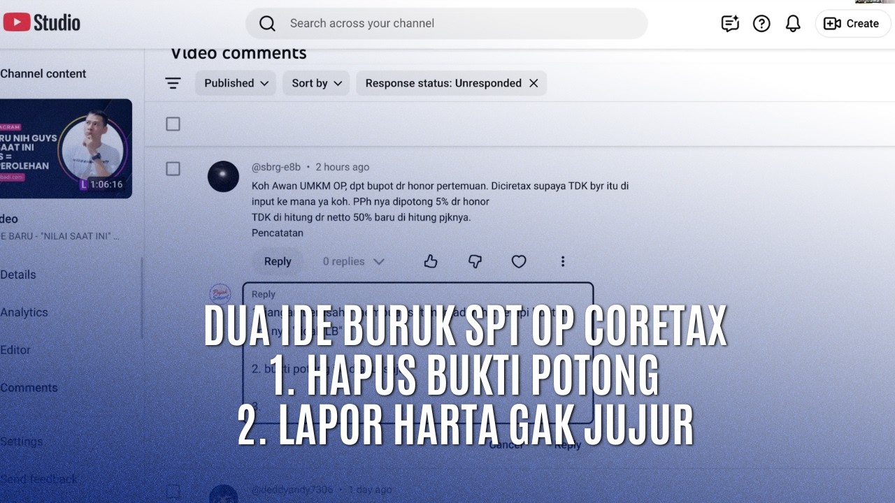 DUA IDE BURUK SPT OP | HAPUS BUKTI POTONG | LAPOR HARTA TIDAK JUJUR
