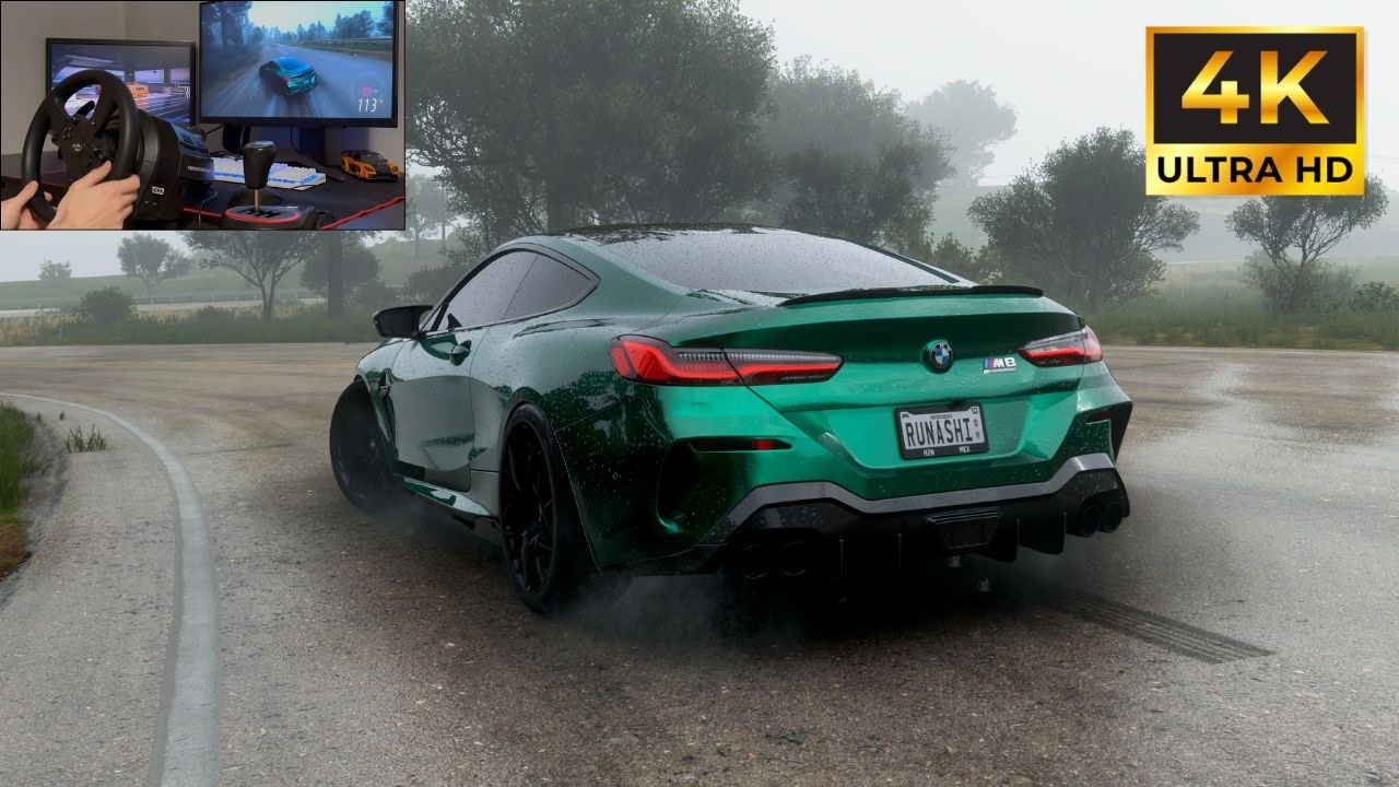 Driving 869 HP BMW M8 COMPETITION Coupé In Heavy Rain | Forza Horizon 5 |  Steering Wheel Gameplay