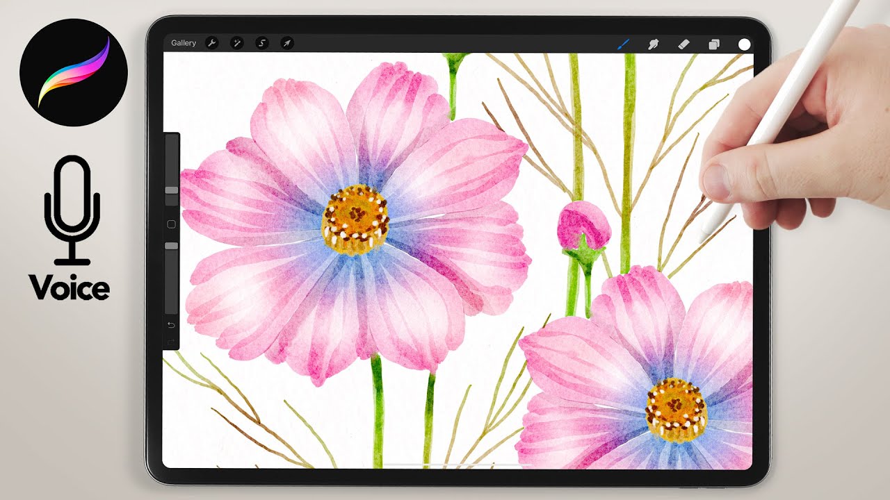 Lovely Cosmos Watercolor Flower Tutorial // EASY Watercolor for Procreate // Watercolor Flowers