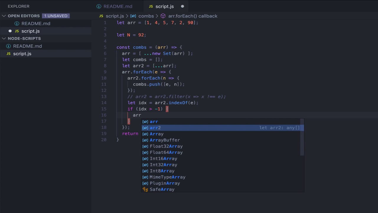 Combinaciones de a dos elementos - Algoritmo en NodeJS