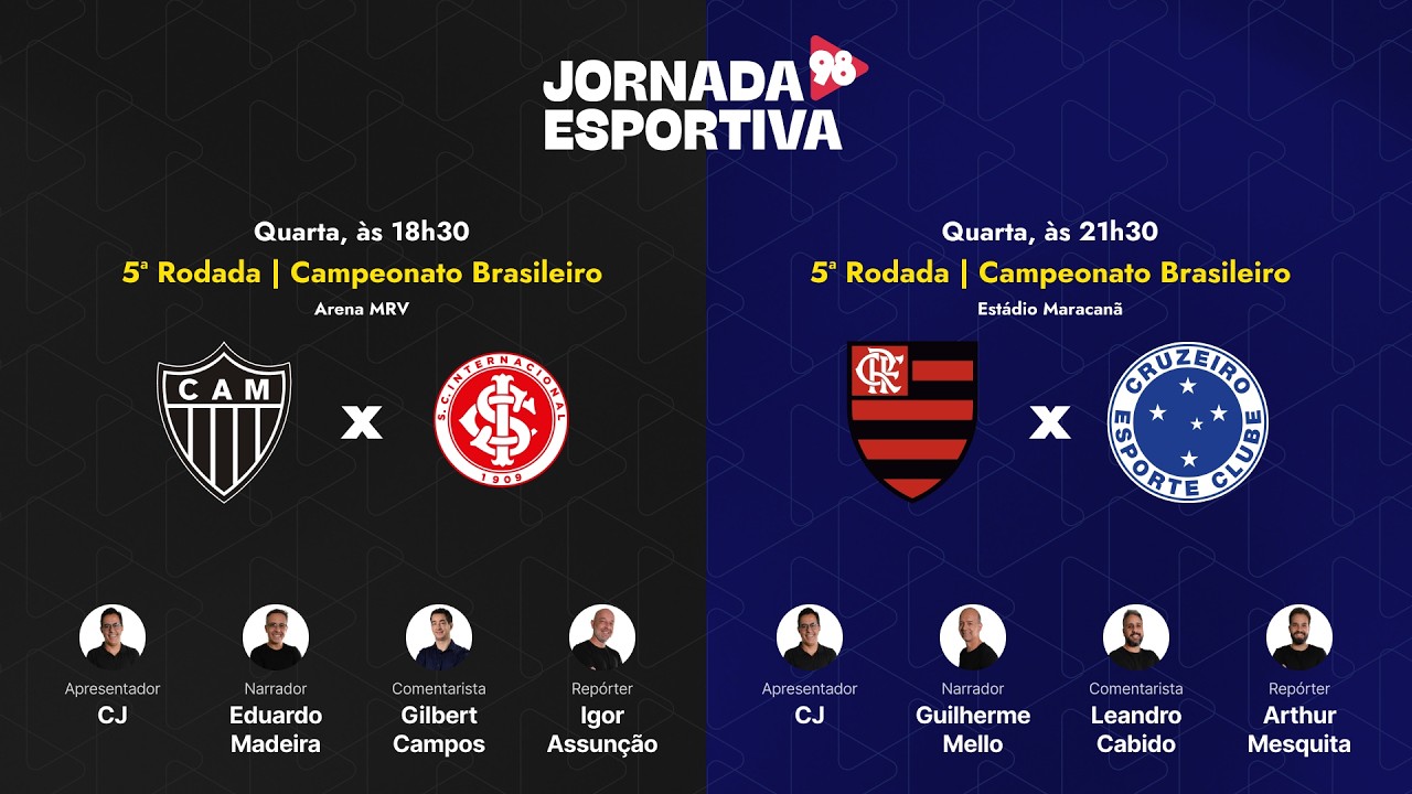 ATLÉTICO X INTERNACIONAL  E FLAMENGO X CRUZEIRO - 5° RODADA BRASILEIRÃO - AO VIVO - 11/03/2026