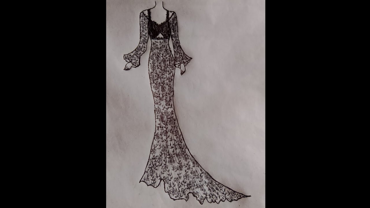 Glamorous party dress sketch design step by step watch full sketch video 