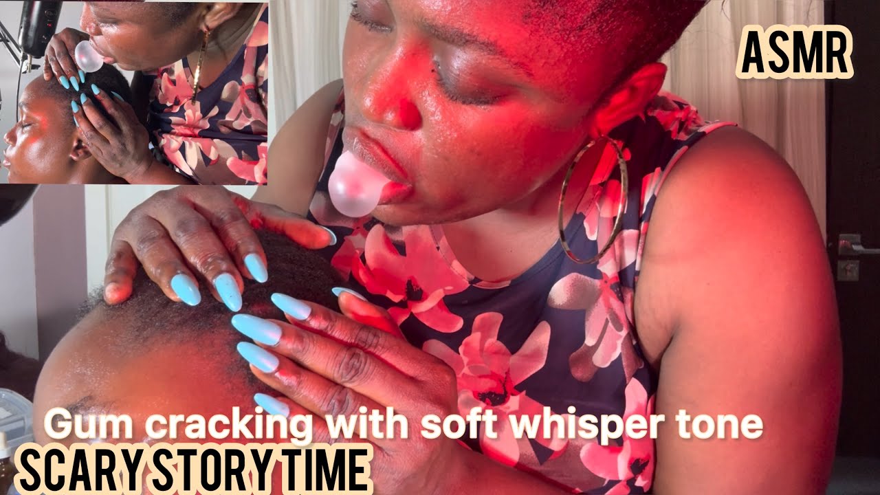 ASMR✨Soft whisper scalp scratching , ear cleaning and massage  scary story time and gum cracking