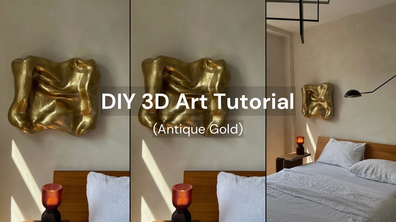 I Finally Made a Gold Sculpture! 3D Wall Art Tutorial | 3D Plaster Art on Canvas Tutorial