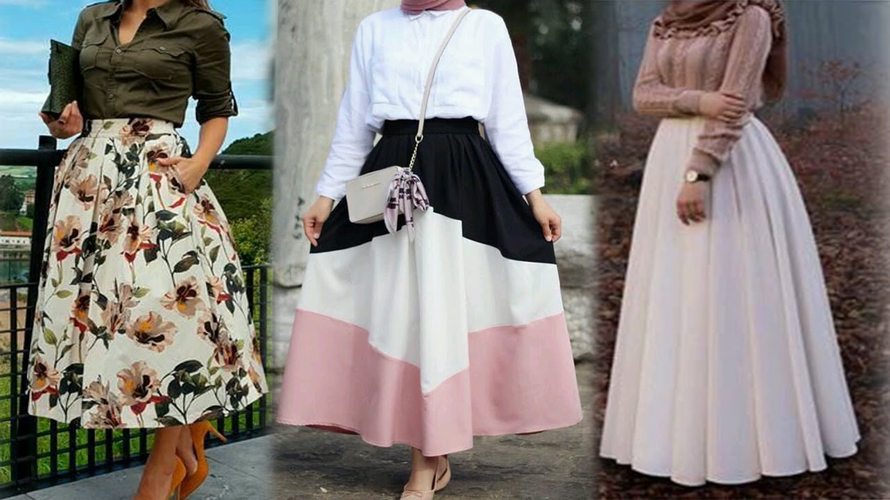 تنورة كلوش على موضة للأنيقات  Skirt Lookbook Hijab Fashion Style