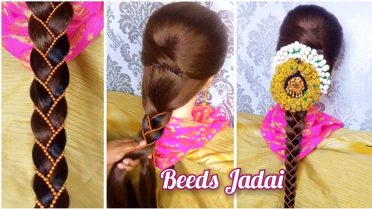 Beeds Jadai Hairstyle/How to Fix Sowri/Additional Hair Attachment/Mani jadai #bridalhairstyle