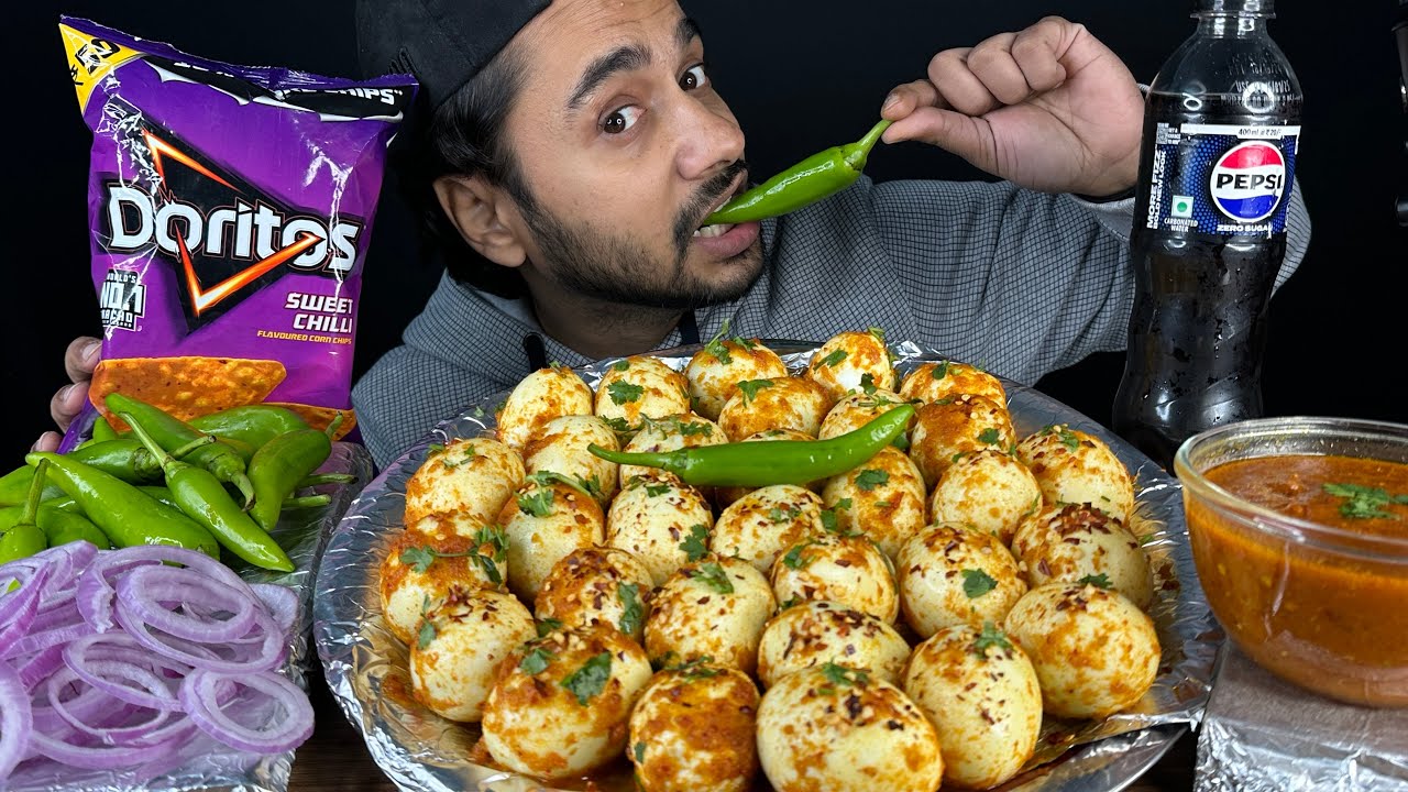 30 Boiled Egg Eating Challenge With Green Chilli 🔥🔥