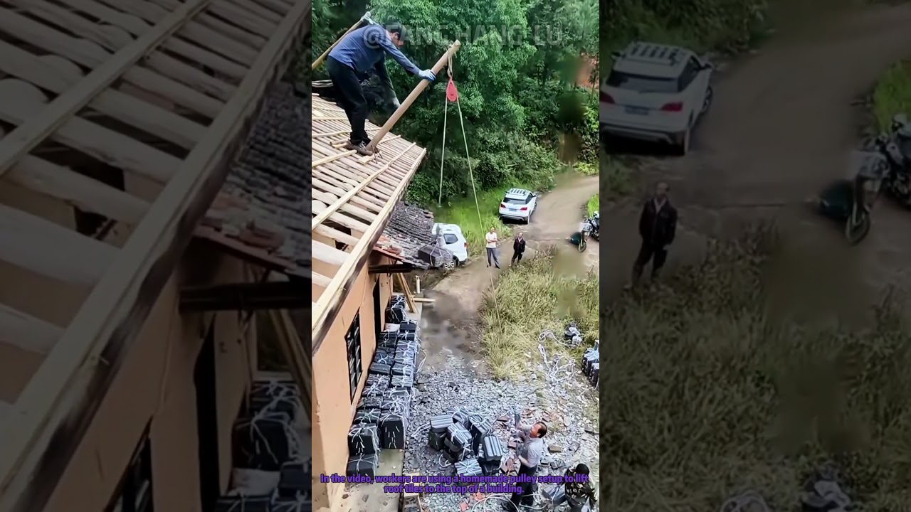 Manual Pulley Roof Tile Lifting: Traditional Method for Efficient Roofing Material Transport