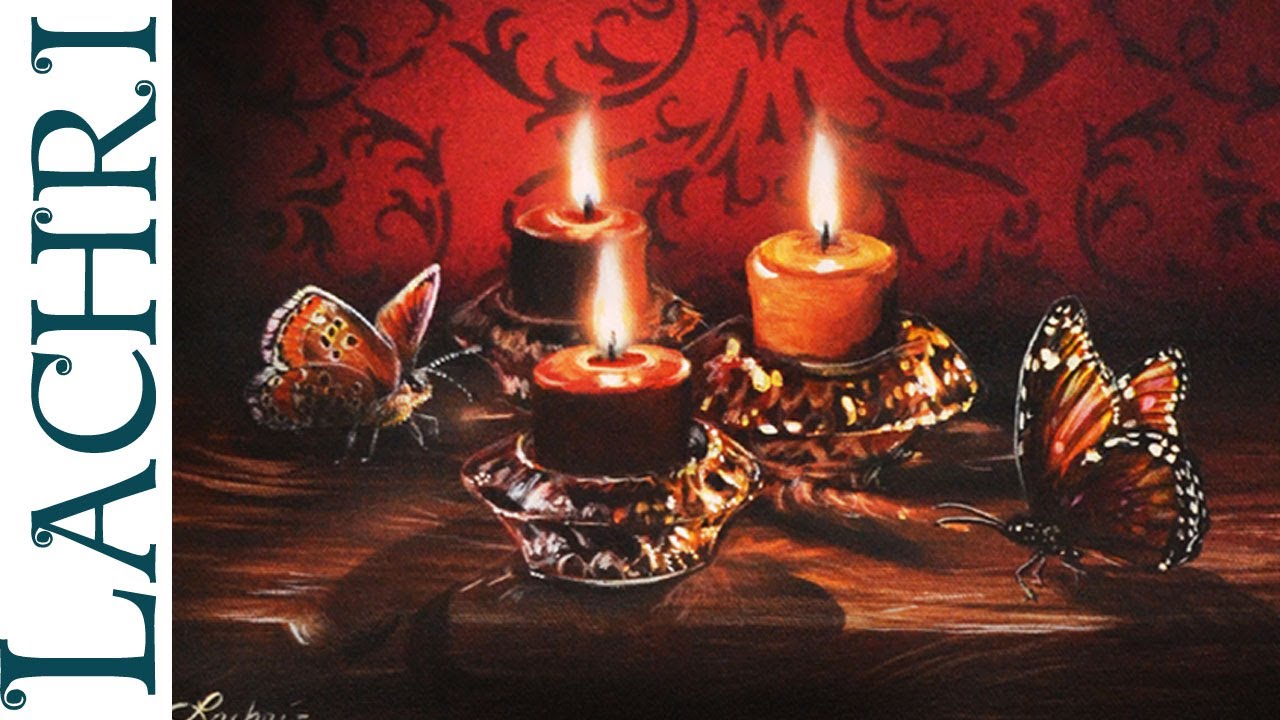Speed painting candles and butterflies in acrylic - Time Lapse Demo - Lachri