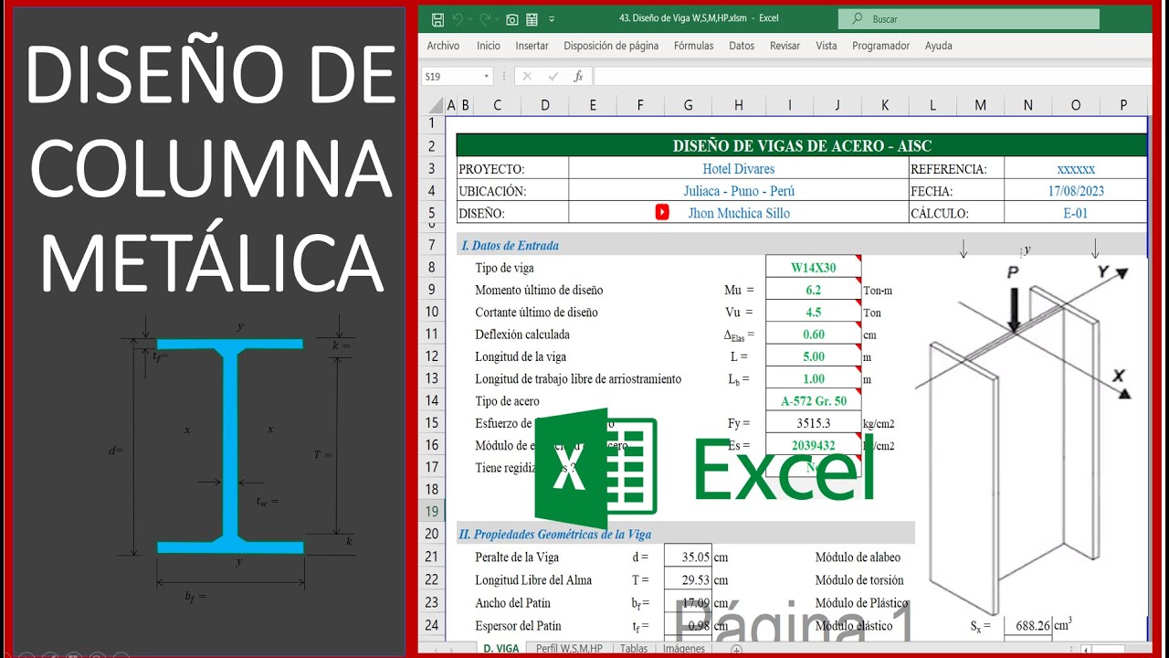 Diseño de Columna de acero - metálico. Según AISC (plantilla excel profesional)