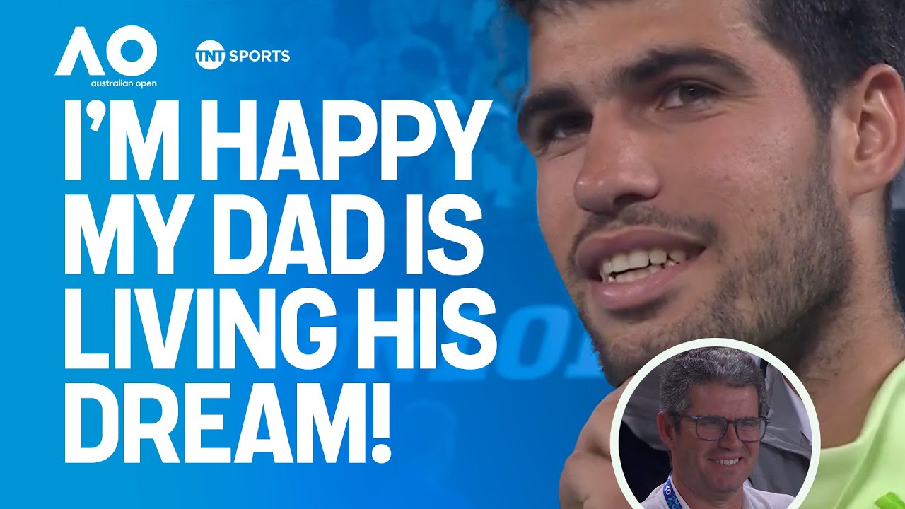 On-Court Interview: Alcaraz pays tribute to his dad after reaching first Aus Open semi-final ❤️