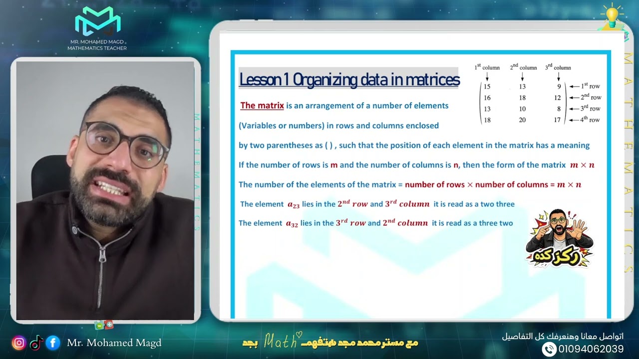 Secondary One - Mathematics - Lesson 1 Organizing data in matrices - Free Session