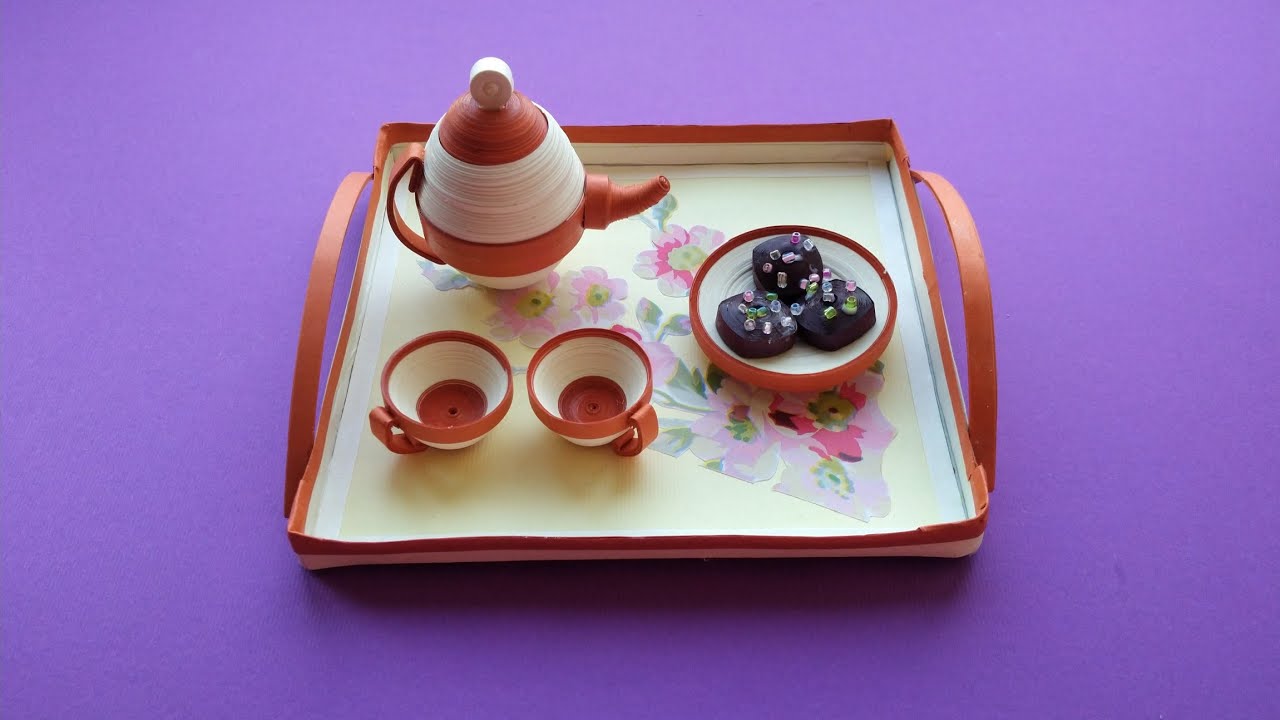 Paper Quilling Tea Set | Quilled Miniature Tea Set | 3D Quilled Paper Tea Set | 3D Quilling Idea