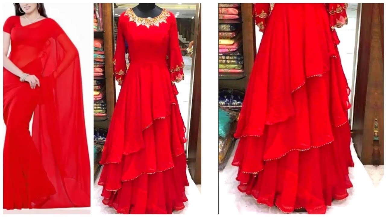 Convert old Sari Into 3Layer high- low gown /high -low gown