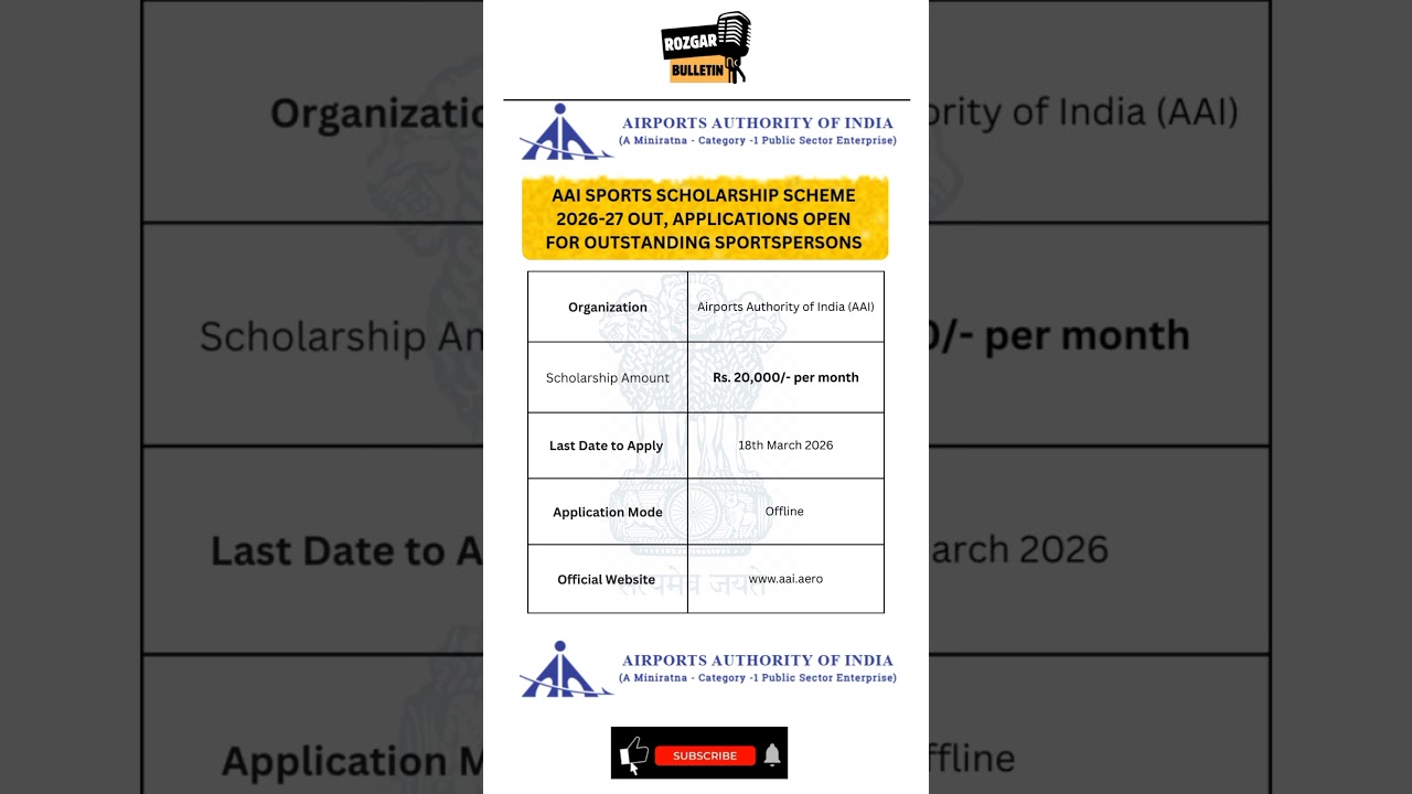 🔥AAI Sports Scholarship Scheme 2026-27 Out, Applications Open for Outstanding Sportspersons
