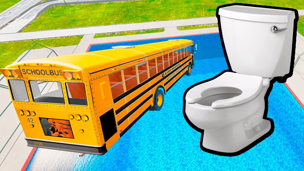 School Bus Down In Swimming Pools – Epic BeamNG Drive Bus Crash Test in BMG Simulation