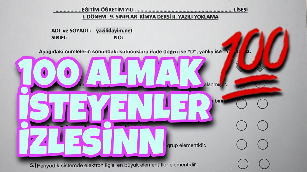 9.Sınıf Kimya 1.Dönem 2.Yazılı