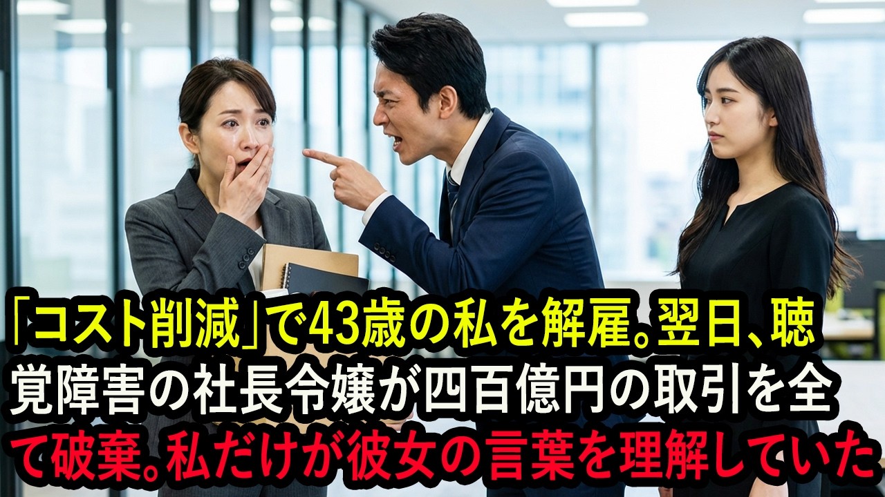 「コスト削減」で43歳の私を解雇。翌日、聴覚障害の社長令嬢が四百億円の取引を全て破棄。私だけが彼女の言葉を理解していた