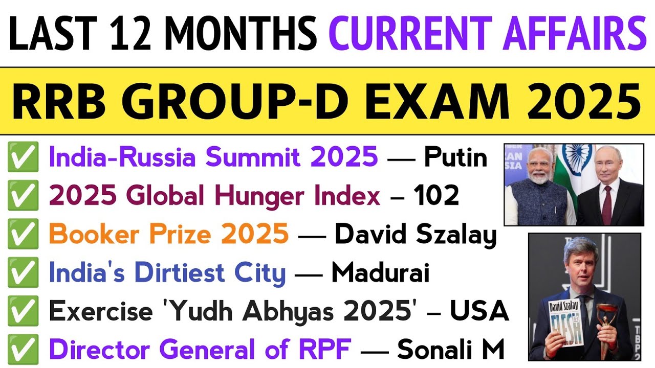 RRB Group D Current Affairs 2025 | Last 12 Months Current Affair 2025 | Group D Current Affairs 2025
