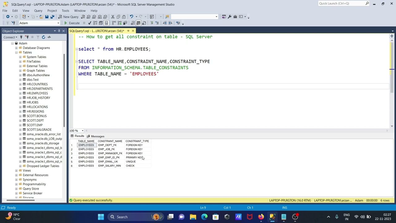 How to find constraints on table in SQL Server