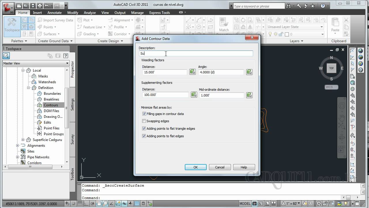Criando uma superfície a partir de curvas de nível - Curso AutoCAD Civil 3D - Aula 2.2 - cadguru