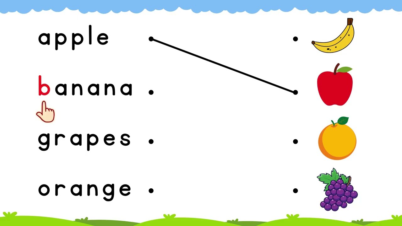 Match 4 Fruits Spellings 🍎🍌🍇🍊 | Apple Banana Grapes Orange Matching for Kids