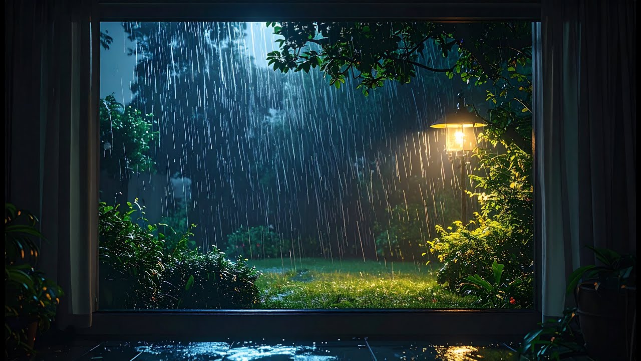 6 Hours Cozy Heavy Rain Sounds Ambience | Night Garden Rain Outside Window | Deep Sleep Relax Focus