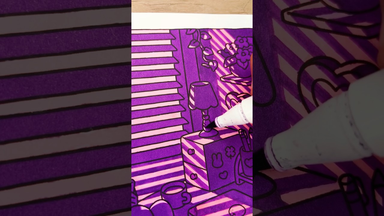 2 Marker Challenge: sunlight filtering through window blinds #coloring #coloringbook #colouring