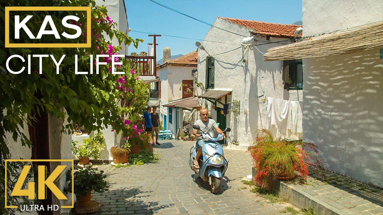 Exploring KAS - Small Charming Tourist Town - Summer Trip to Turkey - 4K City Life Video