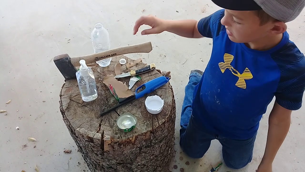 Useing hand sanitizer to start a survival heater even in a rain storm