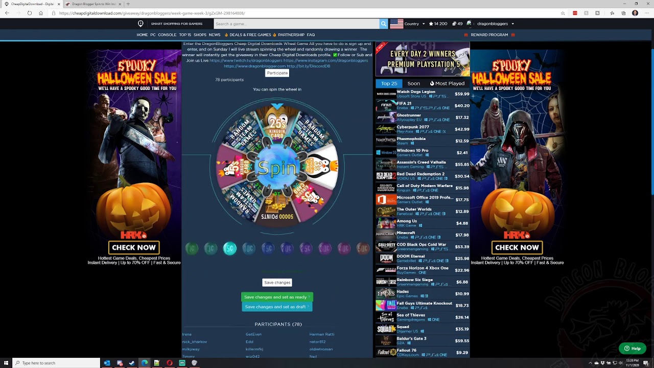 Win Steam Games and Kinguin Gift Cards in Cheap Digital Downloads Wheel Game