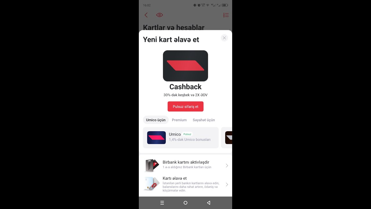 Pulsuz kart sifaris ed kesbek qazan 10 AZN 3 Azn