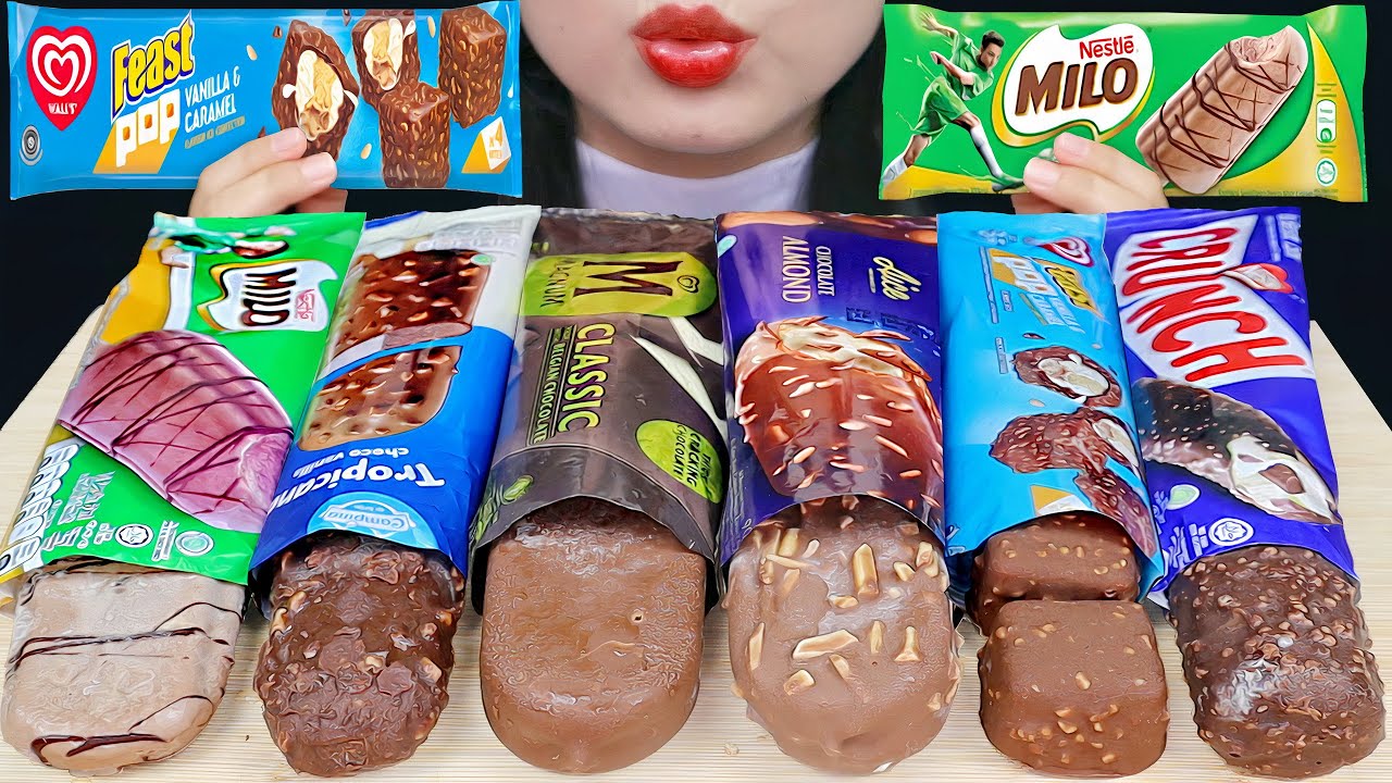 ASMR FEAST POP MILO CHOCOLATE ICE CREAM 🍫 NESTLE CRUNCH, MAGNUM CLASSIC, WALL'S FEAST POP, CAMPINA 🍫