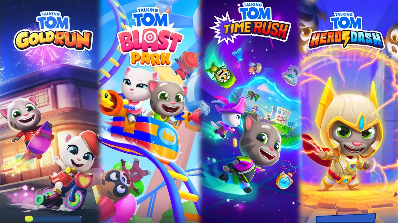 Talking Tom Gold Run Vs Talking Tom Blast Park Vs Talking Tom Time Rush Vs Tom Hero Dash Gameplay
