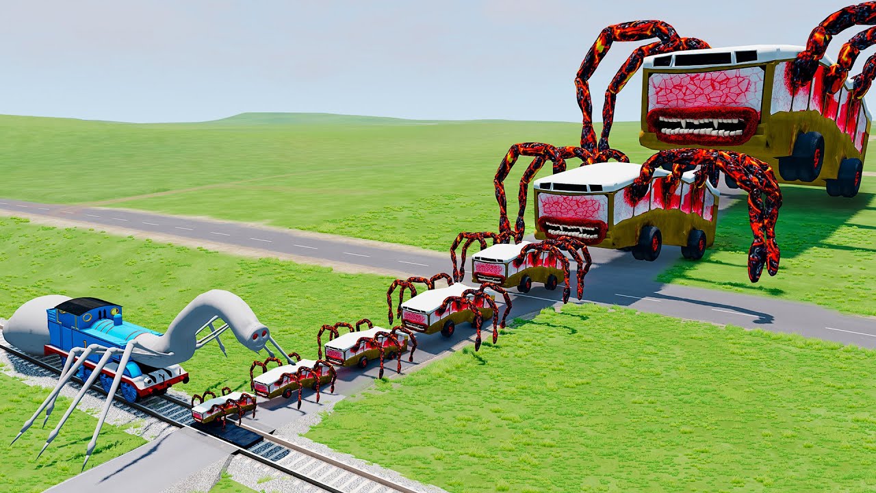Big & Small Bus Eater vs SPIDER Thomas.EXE Train in BeamNG.Drive