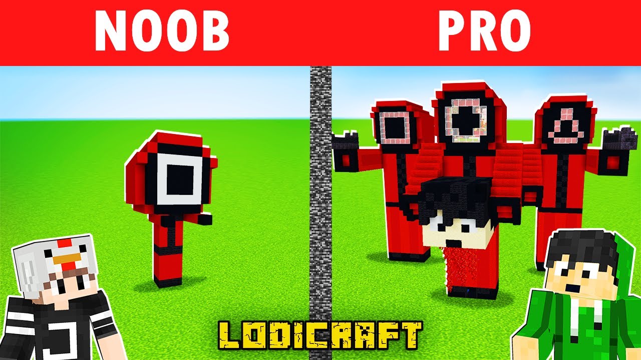 NOOB VS PRO: Squid Game Pink Soldier House Build Battle | Minecraft (Tagalog)