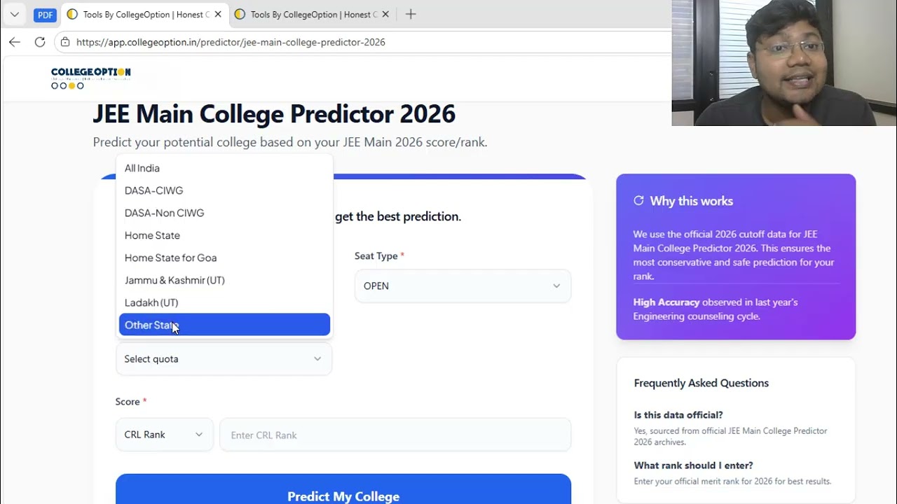 Free JEE MAIN College Predictor 2026