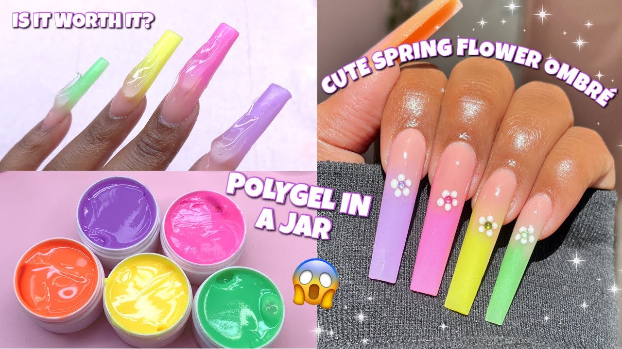 COLORFUL SPRING OMBRE POLYGEL NAILS | TRYING POLYGEL IN A JAR! IS IT BETTER THAN THE TUBES?