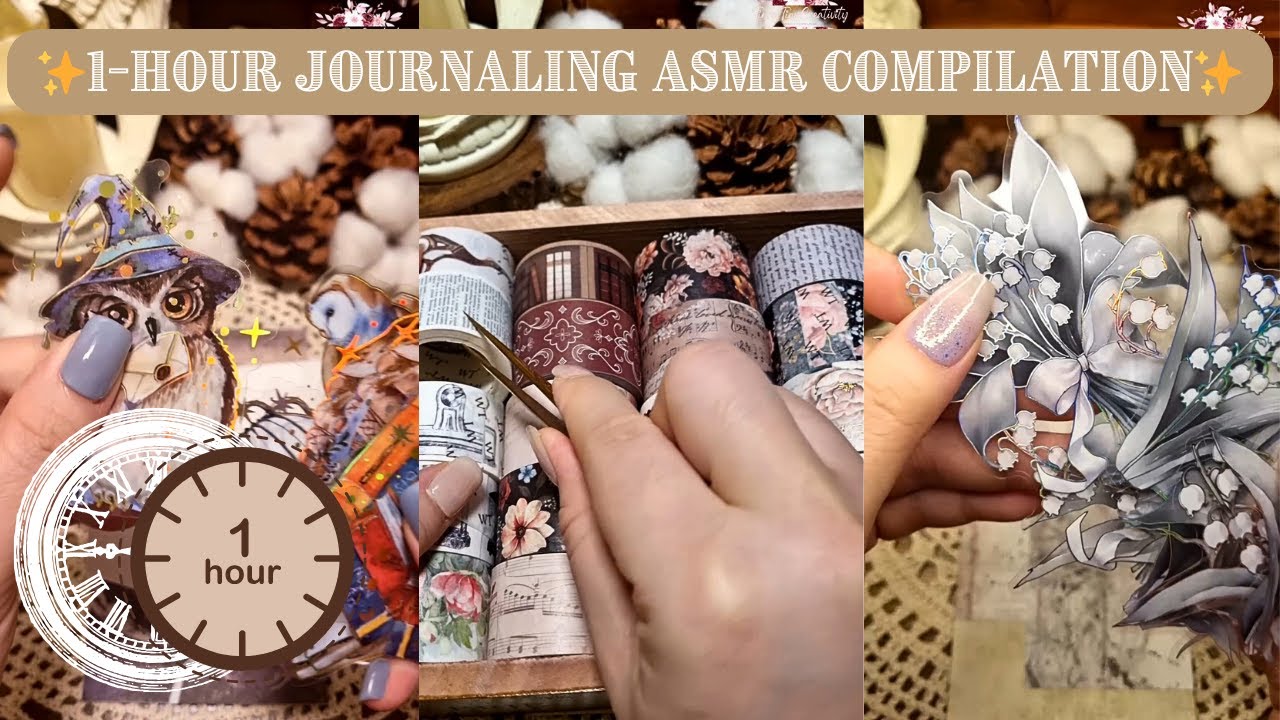 ASMR Journaling Compilation | 1 Hour Scrapbooking Relaxing Sounds of Collage | 다꾸 Journal Ideas 📖✂️
