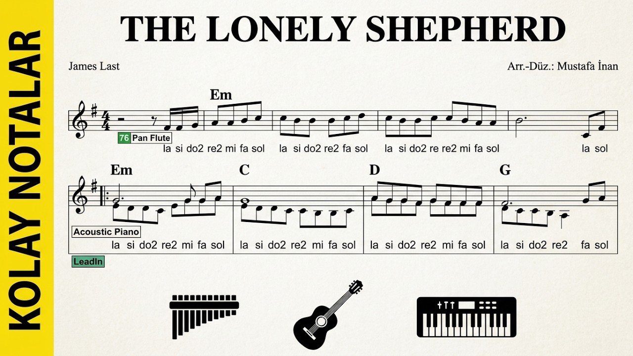 THE LONELY SHEPHERD--Em--(Play Along)--:Pan Flute,Guitar,Keyboard,Violin,Melodica,Ukulele,Recorder.