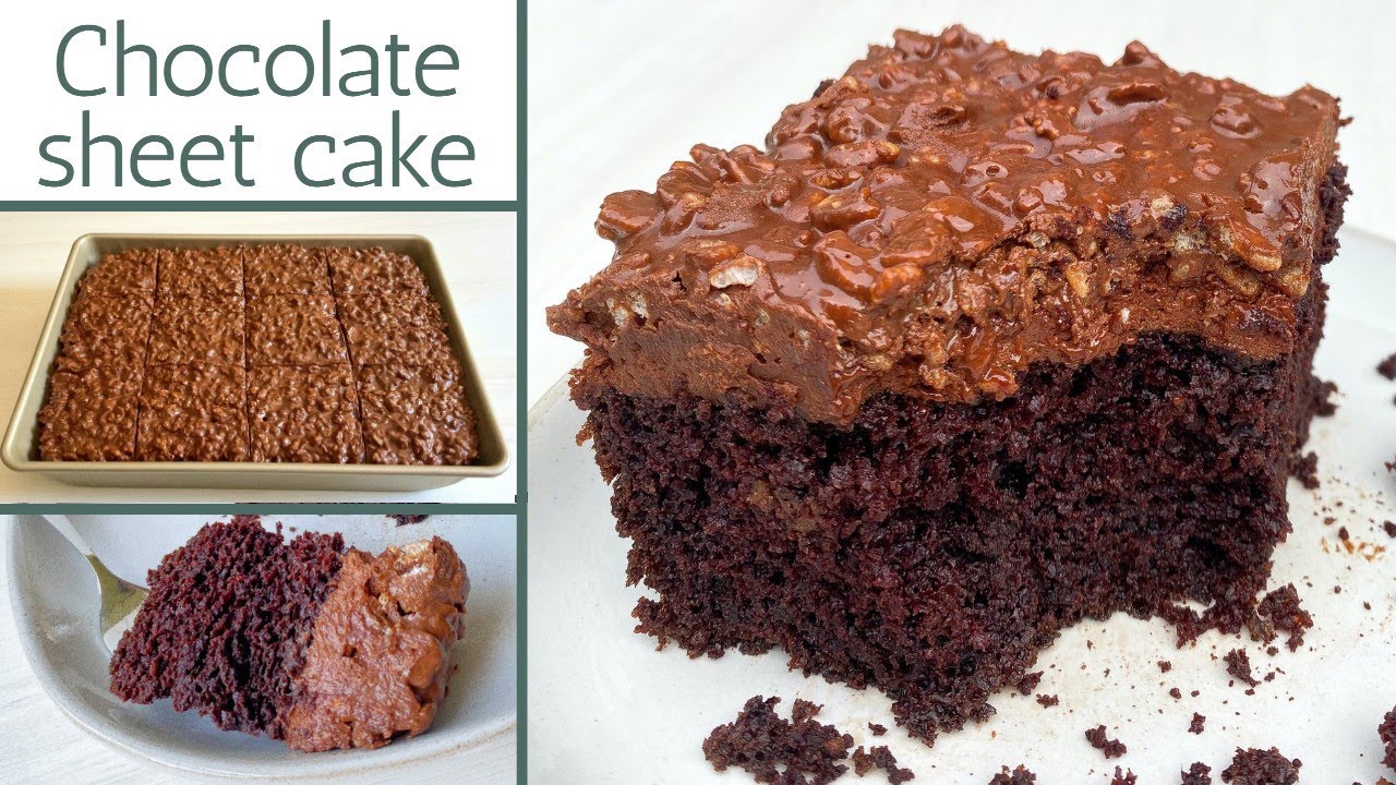 Triple layer chocolate sheet cake.