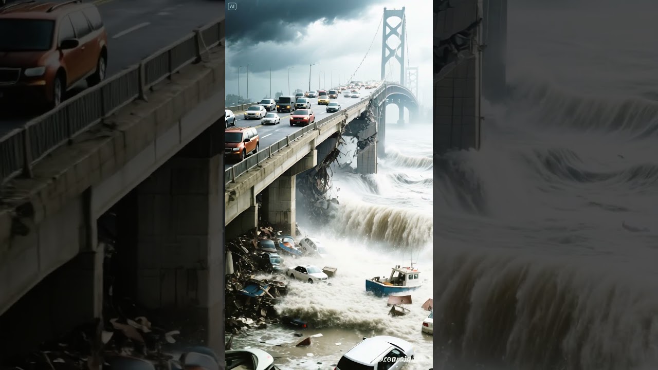 ⚡ Chaos Unleashed: Flood Destroys Bridge in Seconds! #EpicFlood #BridgeDisaster #TsunamiFlood
