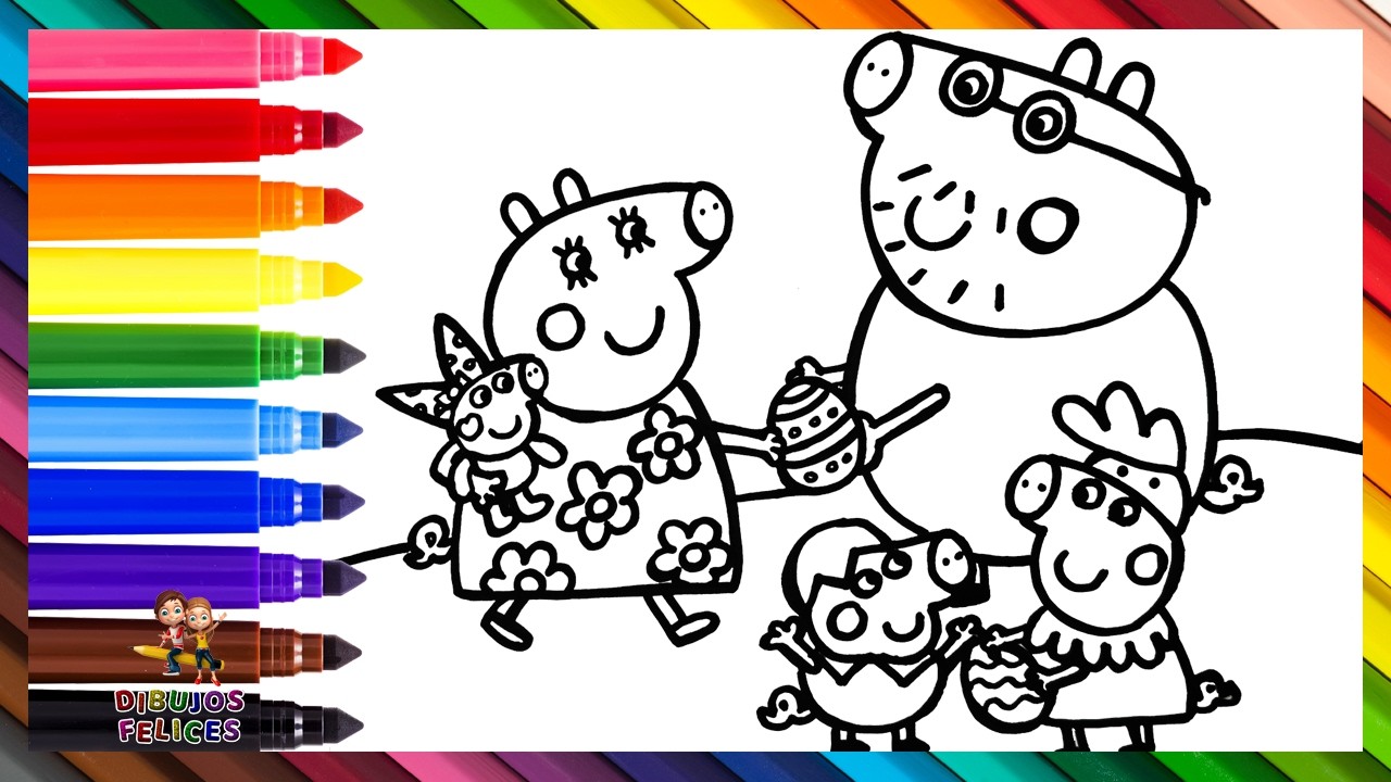 Dibuja y Colorea A Peppa Pig Y Su Familia Durante Pascua 🐷🐰🎨🥚🌷 Dibujos Para Ni&ntilde;os